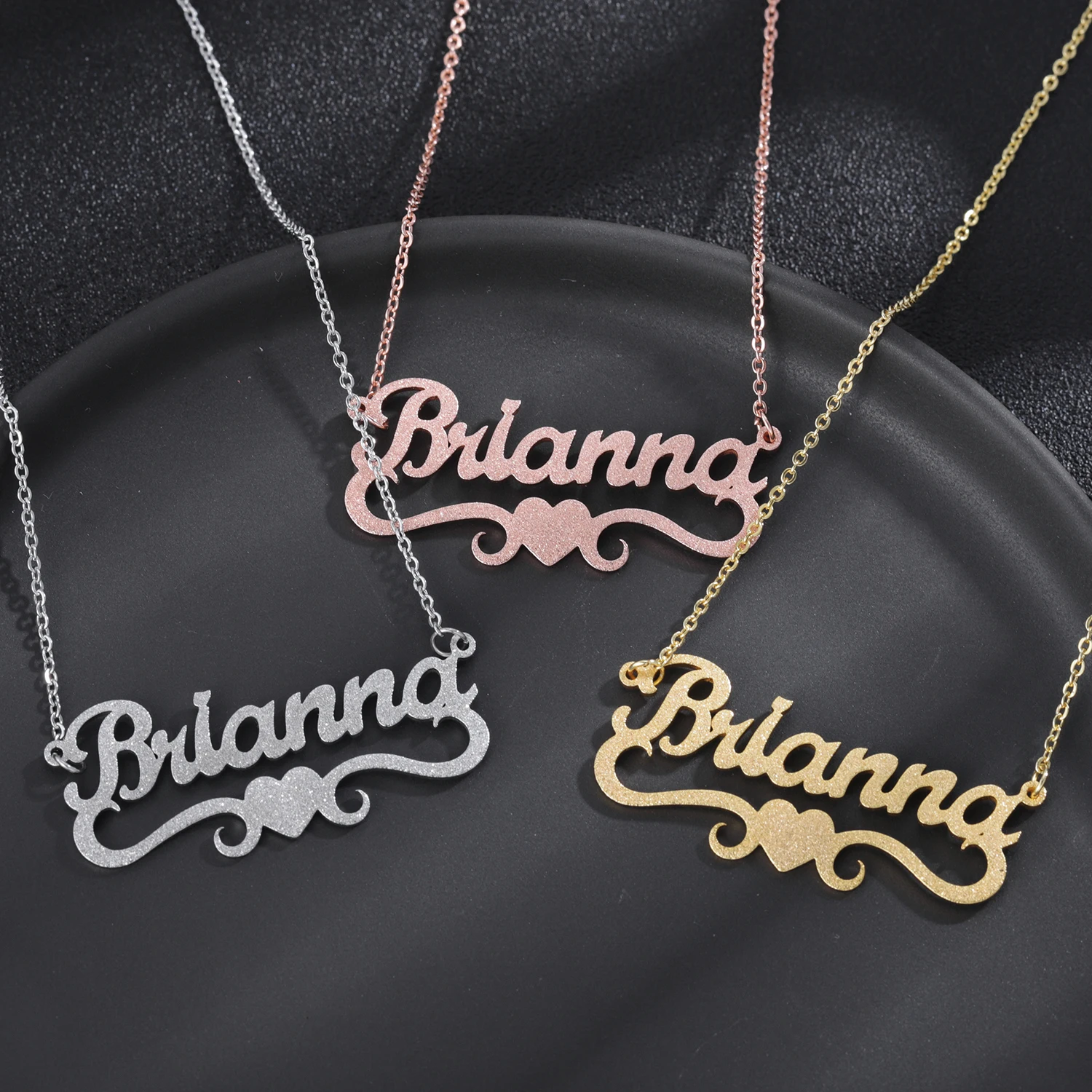 

Personalized Name Necklace Sand-Blasting Name Necklace Stainless Steel Nameplated Name Necklaces Custom Jewelry Gifts For Women