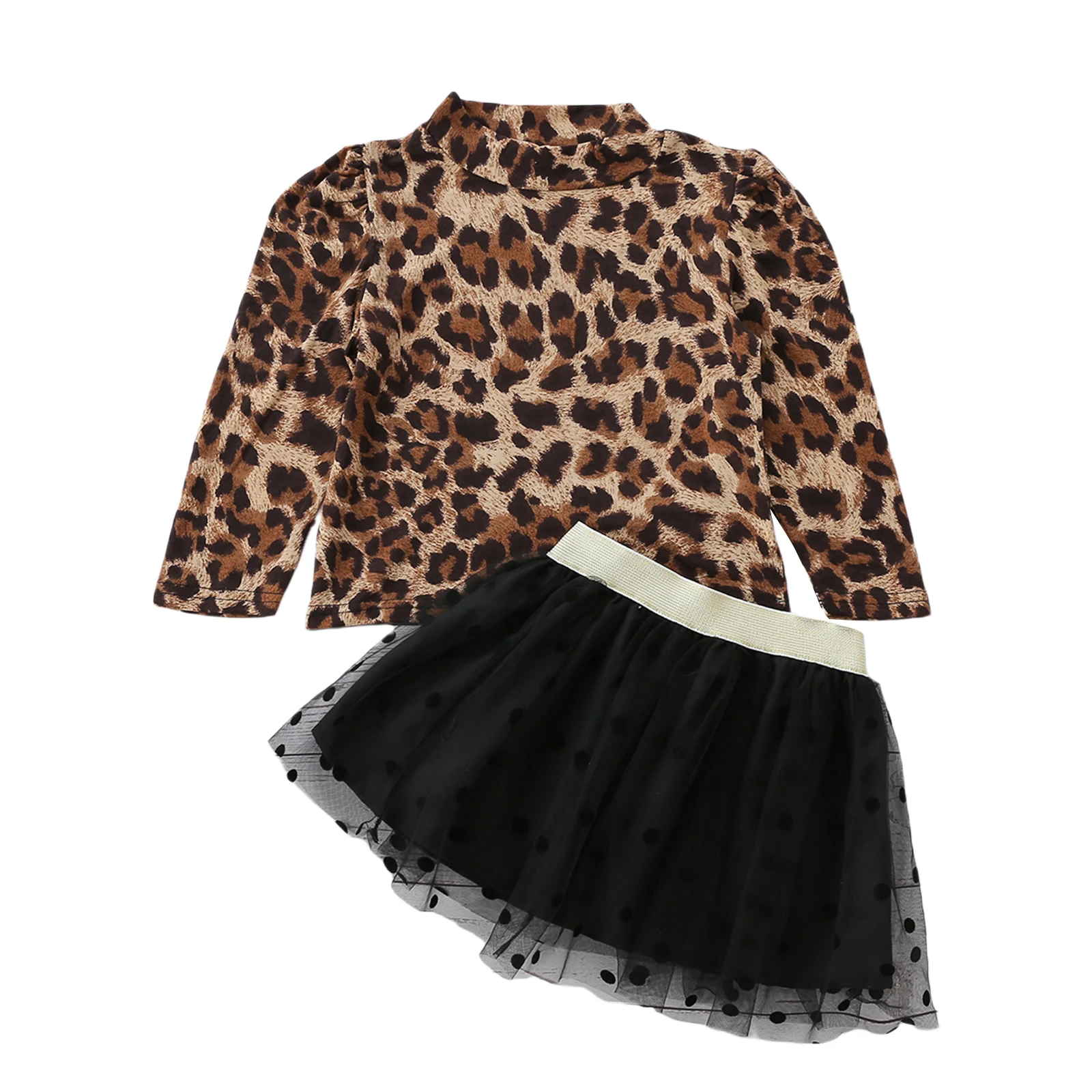 

Комплект одежды для маленьких девочек, топы с длинным рукавом и круглым вырезом с леопардовым принтом + фотография в горошек