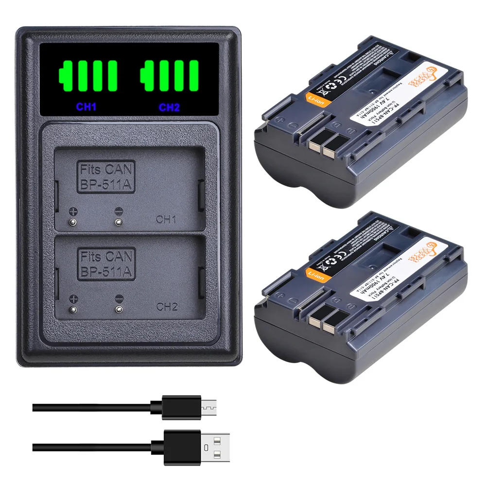 Внешняя аккумуляторная батарея со светодиодной подсветкой, 1900 мАч, двойное зарядное устройство USB для Canon EOS 5D 10D 20D 30D 40D 50D Power shot G1 G2 G3 G5