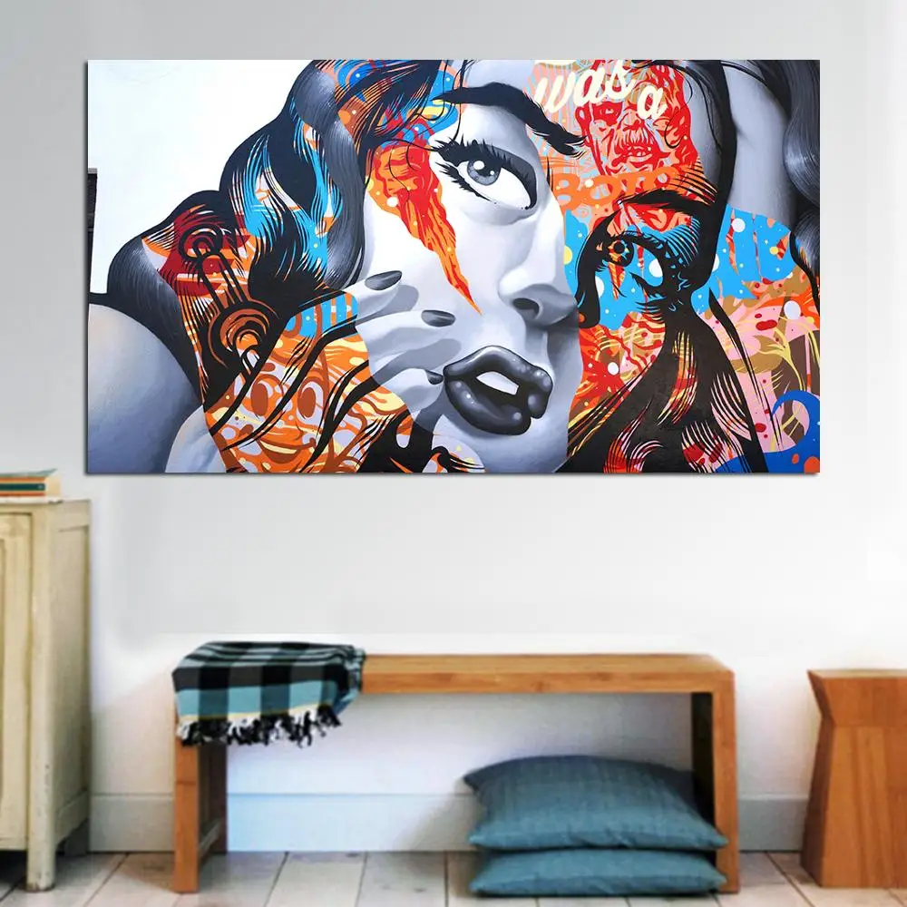 

JQHYART Modern Wall Art Graffiti Art Colorful Girl Painting Poster Prints Painting on Canvas No Frame Pictures Home Decor