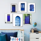 Постеры на холсте с изображением синей двери окна средиземноморской архитектуры, художественные настенные картины в стиле Хэмптона, картина для путешествий, подарок, декор для домашней комнаты