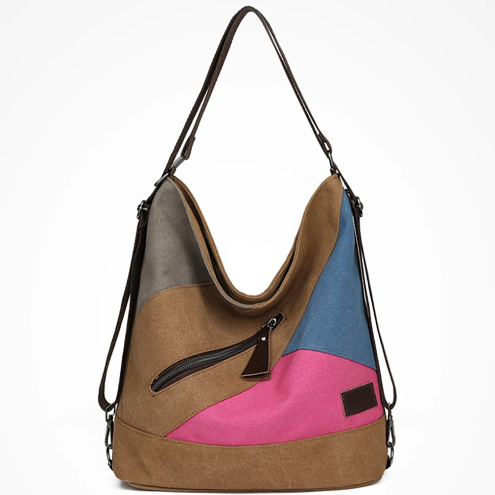 

Women Fashion Panelled Shoulder Bags Large Capacity Canvas Backpacks For Female Ladies Brand Design Crossbody Bag Free Shipping