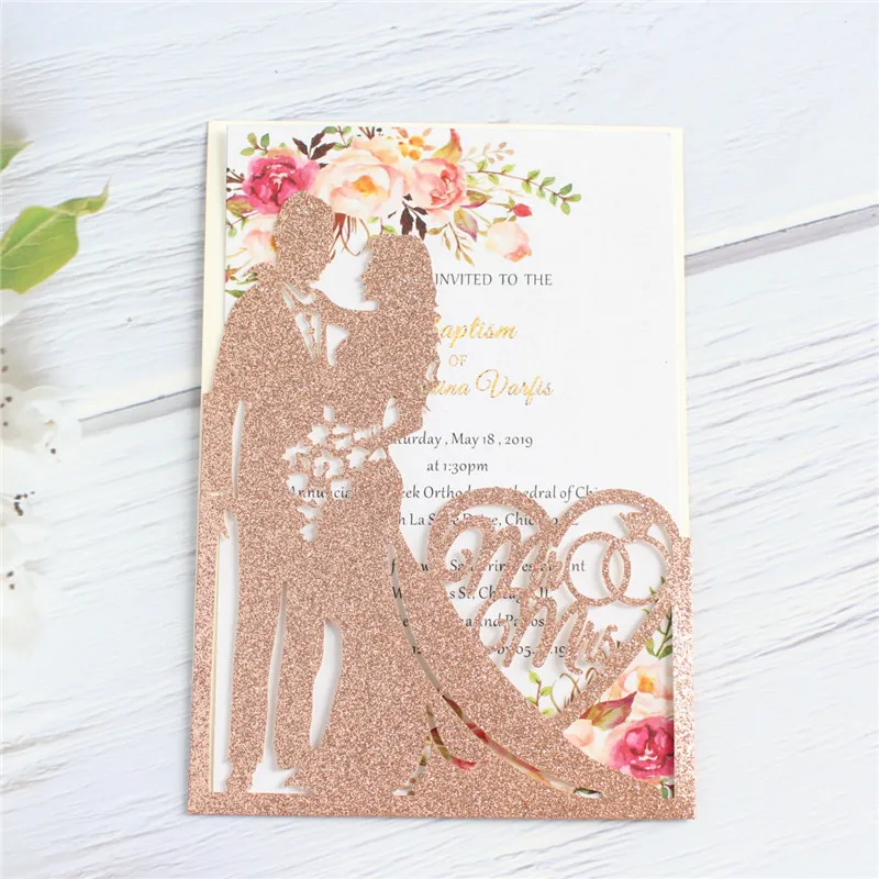 Романтическое свадебное приглашения Mr Mrs laser cut card свадебный душ экономия дня