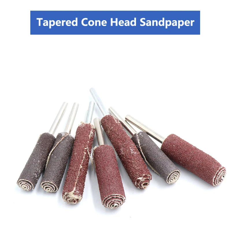 

5Pcs Tapered Cone Head Sandpaper Stick Steel Shank & Sand Paper For Polishing Grinding Abrasive Grit Burs Stick Sanding