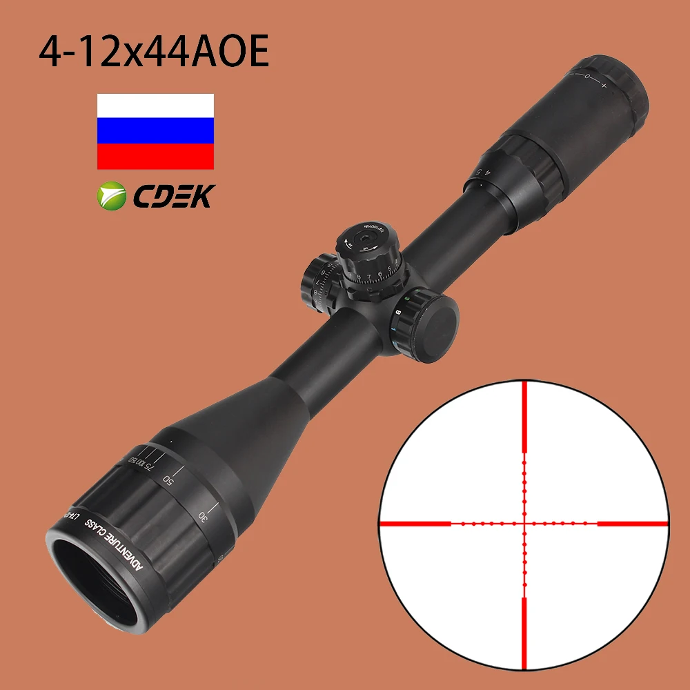 Тактический оптический прицел 4-12X44 AOE Mil Dot 1 дюймовая труба Полноразмерный подсвечиваемый блокировочно-сбрасываемый оружейный прицел для охотничьего ружья.