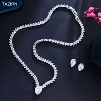 new full cubic zirconia necklace and earrings 2pcs platinum plated drop earrings for birthday women jewelry set