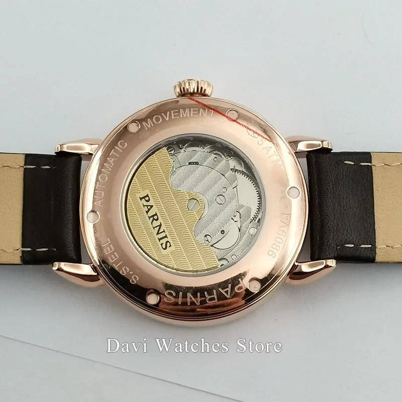 

PARNIS Watch Clock New 42mm Golden Polished case White dial date GMT automatic mens watch