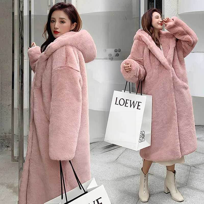 Womens Long Winter Jackets Thickened Hooded Loose Knee-high Plush Faux Fur Hood Teddy Female Coat Jacket Parka Women Outerwear | Женская