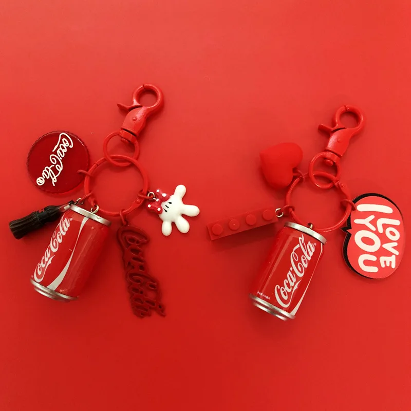 

Korean Style Pendant Celebrity Key Chains Douyin Style Coke Bottle Bag Lovers Pendant Creative Little Gift Key Ring