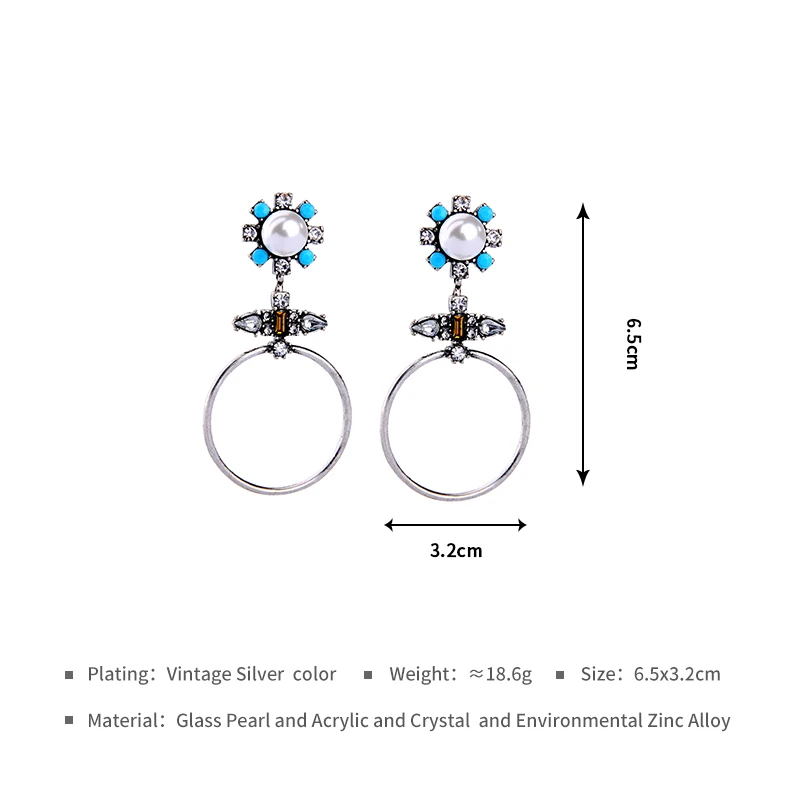 Массивные серьги из смолы акриловый жемчуг синий кристалл Винтажные для женщин