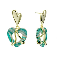 2022 new temperament fashion personality heart shaped ladies earrings green niche design earrings 925 silver needle earrings