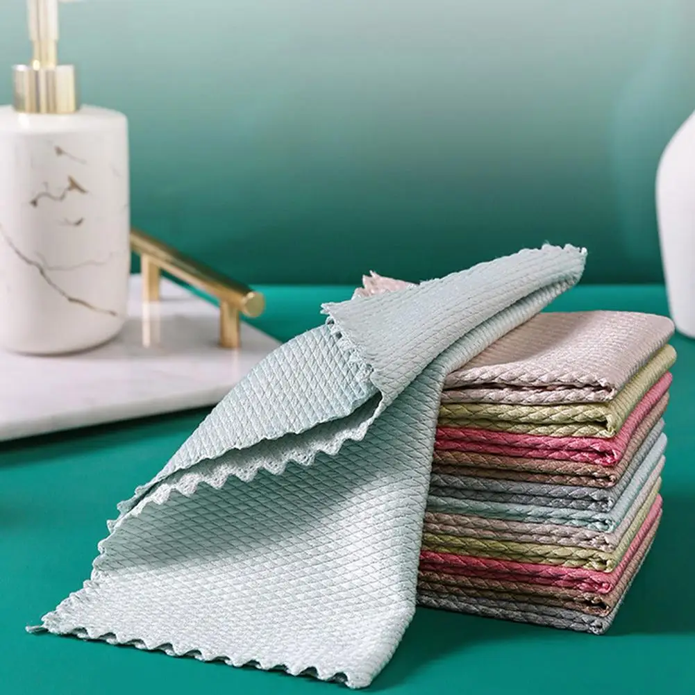 Fish-scale Nano Scale Cleaning Cloth Super-absorbent Glass Non-stripe Towel Rag Fish Reusable Absorbent | Дом и сад