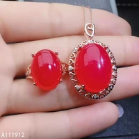 kjjeaxcmy fine jewelry natural red carnelian 925 sterling silver women pendant necklace chain ring set support test luxury