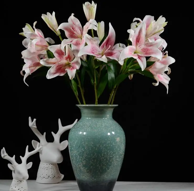 

Wholesales 50pcs Silk+Latex Coating Real Touch Pink 3D Lily Home Artificial BIG Flower Lily Wedding Flower Party Free Shipping