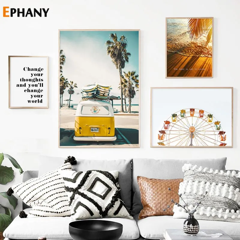 

Sunset Beach Nature Scenery Wall Poster Nordic Canvas Art Print Positive Quote Painting Landscape Scandinavian Decor Picture