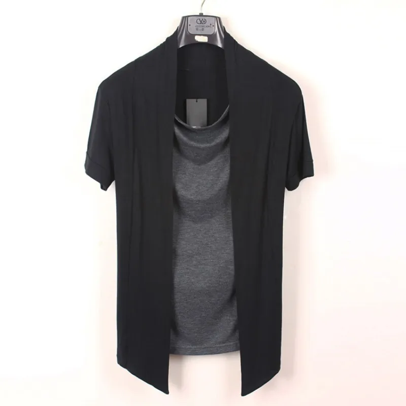 Summer Faux Two Piece Short Sleeve T-Shirts Men Fashion Korean Cardigan Thin Jacket 2020 New O-Neck High Quality Hip Hop Clothes | Мужская