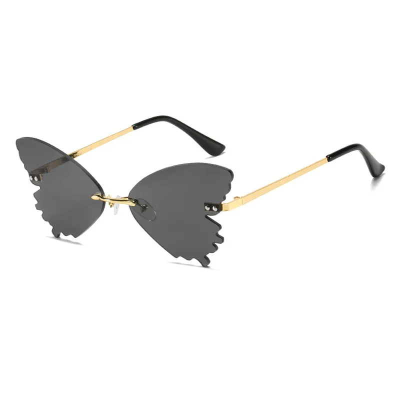 

Солнцезащитные очки без оправы UV400 для мужчин и женщин, аксессуар в винтажном стиле, в металлической оправе, с бабочками, с защитой от ультра...