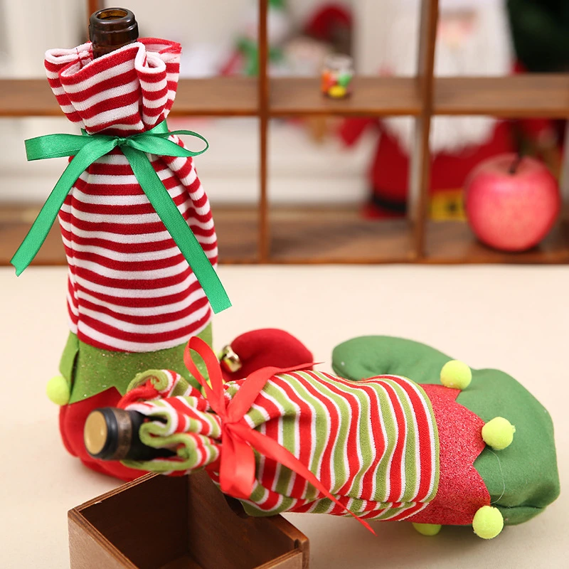 2020 Новогодние рождественские носки в полоску сумка для бутылок красного вина