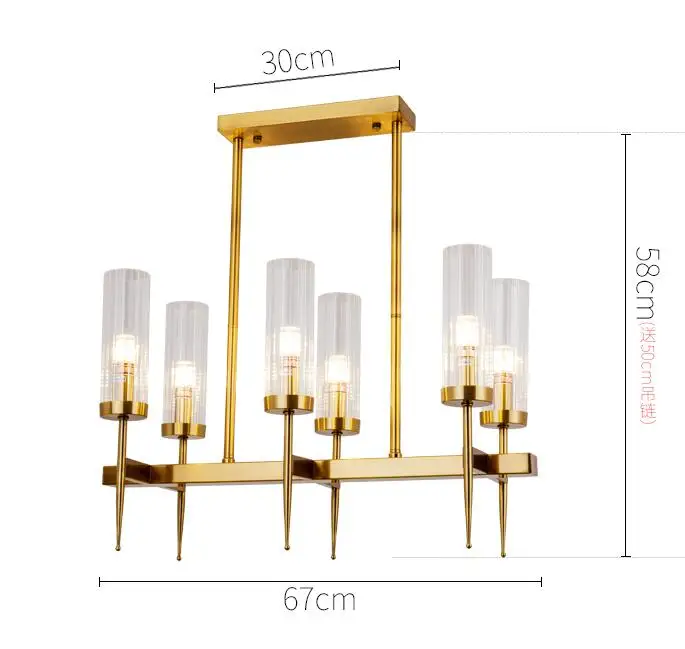 6 light L68cm Американская вилла RH столовая Эдисон E27 Led подвесные светильники прямая пластина золотой металлический блеск лампы Led стержень подвесной светильник - Цвет корпуса: 6 light L68cm