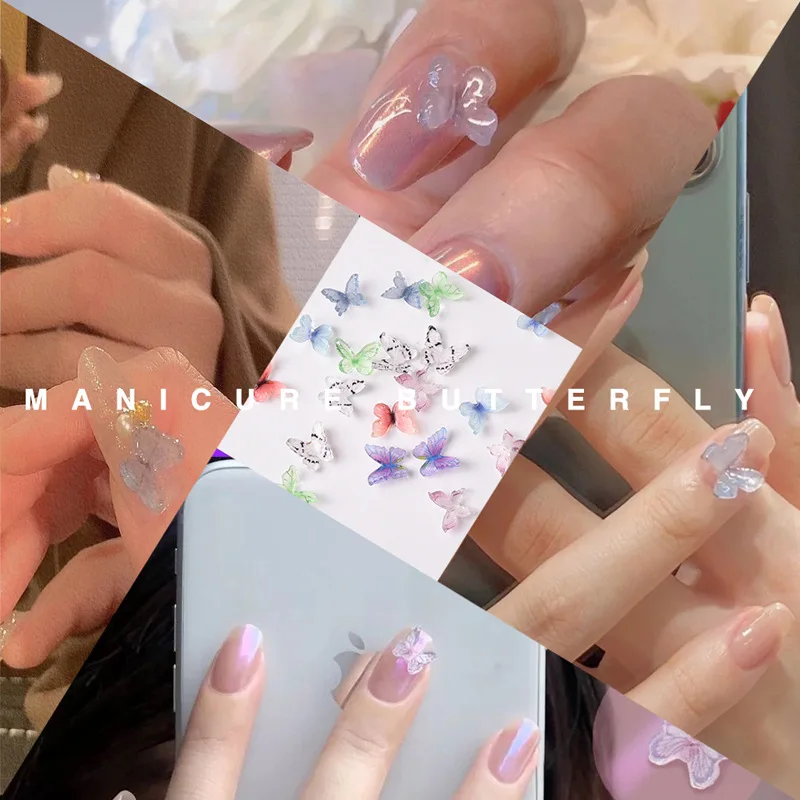 

10 single color small round can nails DIY three-dimensional butterfly heat shrinkable film finished butterfly nail art butterfly
