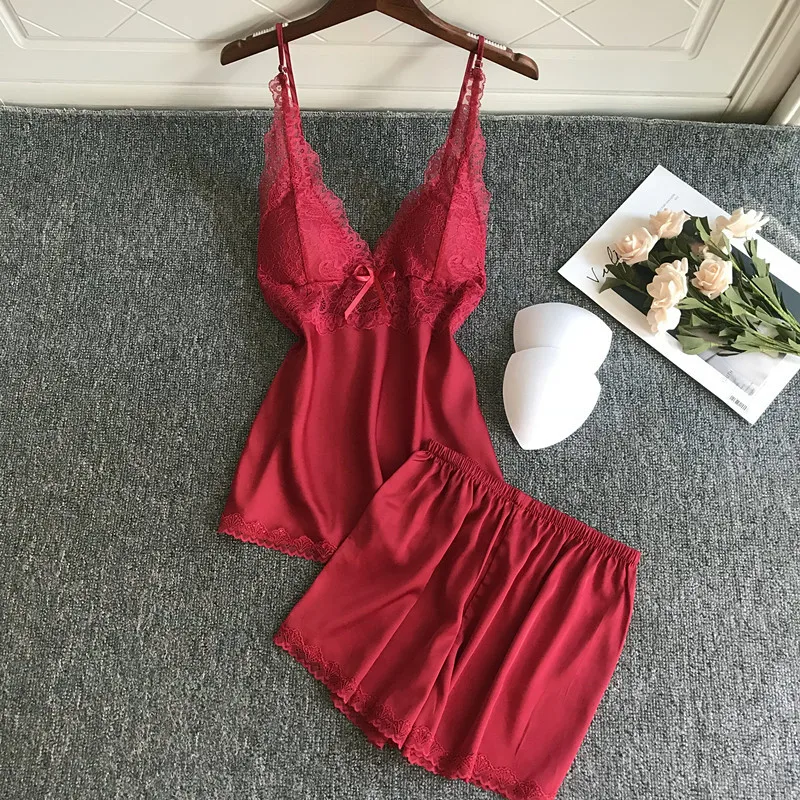 Женская кружевная Пижама на бретельках с короткими рукавами|Комплекты пижам| |