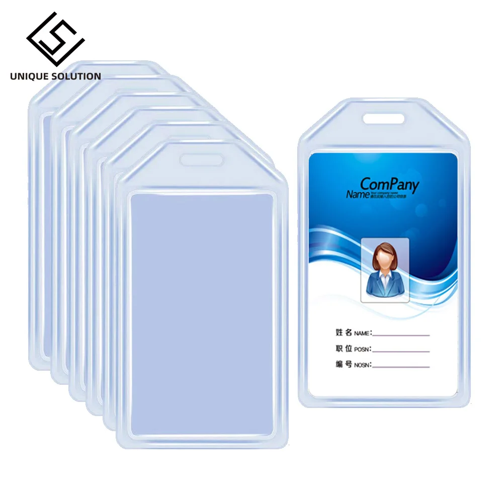 Heavy Duty ID Card Badge Holder, Hard Plastic Vertical Silicone Soft Clear PVC Card Holder Name Tag Holder 57x102mm