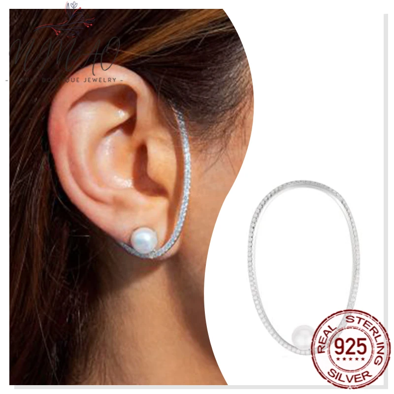 

Pearl hanging ear jewelry 925 sterling silver zircon girls jewelry new holiday gift fashion luxury party retro simple