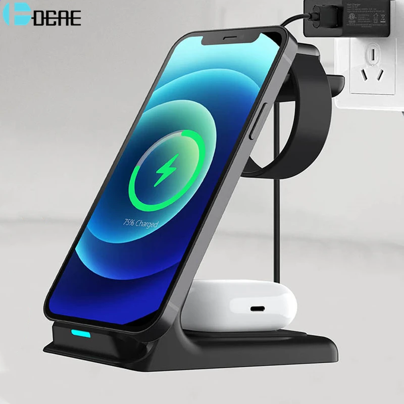 

15W Qi Wireless Charging Stand for iPhone 12 11 XS XR X 8 Samsung S21 3 in 1 Fast Chargers Station for Apple Watch 6 Airpods Pro
