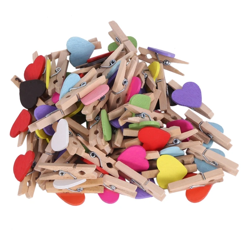 

100 Mini Wooden Love Heart Pegs Photo Paper Clip Wedding Decor Craft (Mixed)