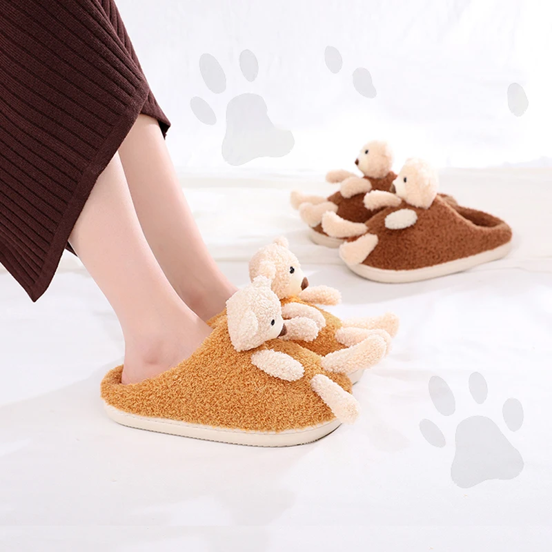 

Cute Woman Slippers Gummy Bear Doll Ladies In Winter Fluffy Slippers for Indoor Use Non-Slip Warm Cotton Slippers