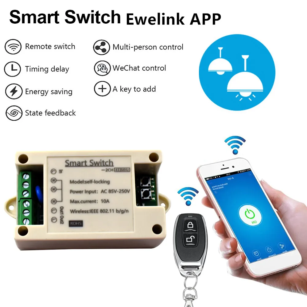 

Приложение Ewelink, умный дом, Wi-Fi, реле, переключатель переменного тока, 85-250 В, 220 В, выход и вход, 10A, модуль контроллера для выключателя света, мо...