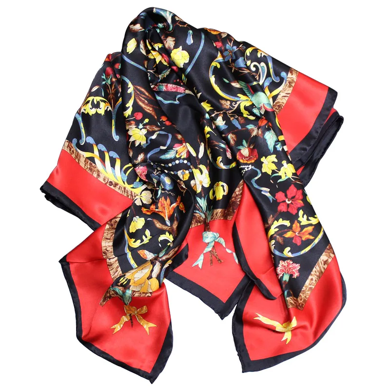 Шелковый шарф женские большие квадратные шарфы 2020 платок для женщин роскошная