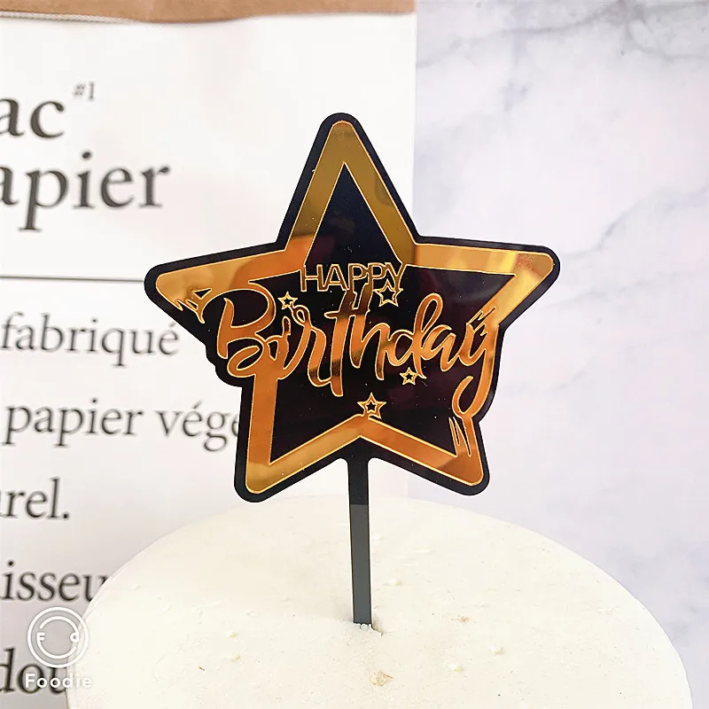 

Double Layer Stars Happy Birthday Acrylic Cake Topper Gold Birthday Cake Topper for Birthday Party Cake Decorations Baby Shower