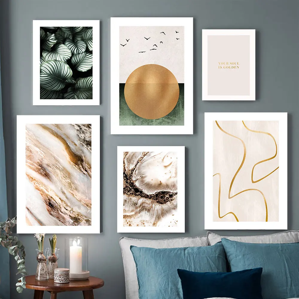 

Marble Texture Abstract Poster Gold foil lines Wall Art Print leaf sun Canvas Painting Nordic Decorative Picture Home Decor