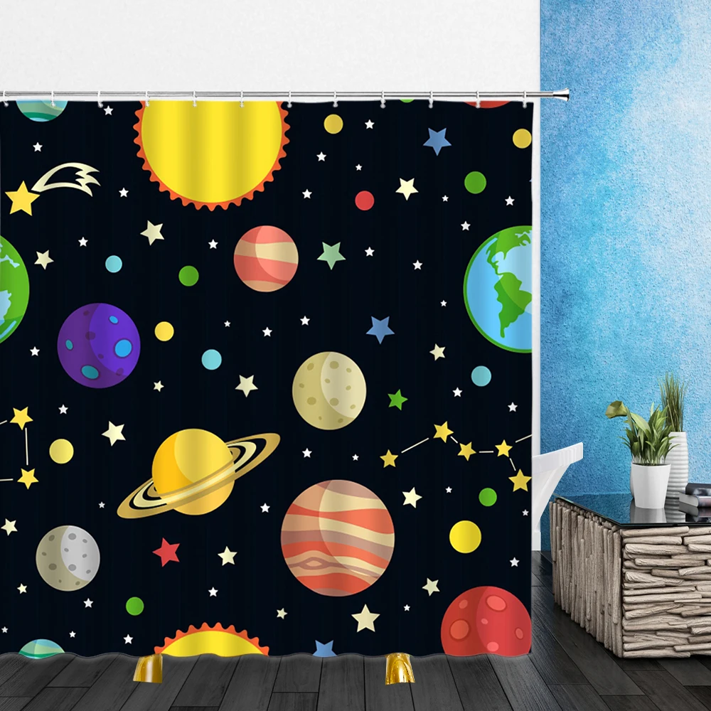 

Cartoons Shower Curtains Science Fiction Planet Children's room 3D Print Bathroom Home Decor Waterproof Polyester Cloth Curtain