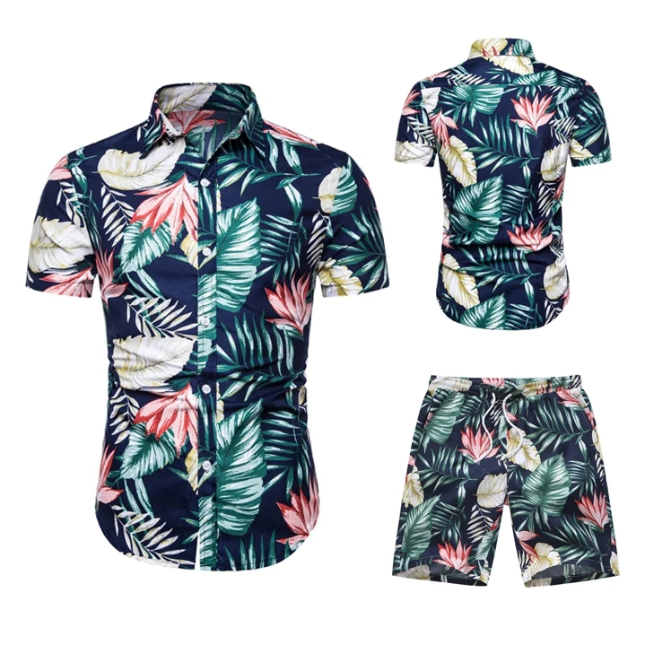 

WENYUJH Hawaiian Mens Printing Set Short Sleeve Summer Casual Floral Shirt Beach Two Piece Suit 2021 New Fashion Men Set S-XXL