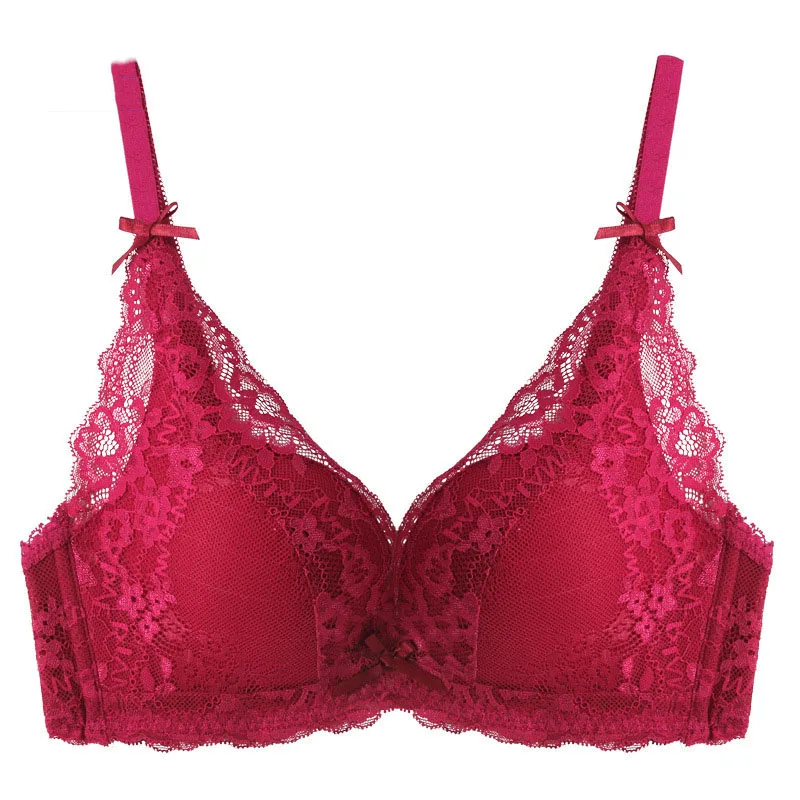 

E lovegirl Summer New Lace Edge Bow Sexy Bra Product Small Chest Thin Section Gathered One-piece Female Underwear