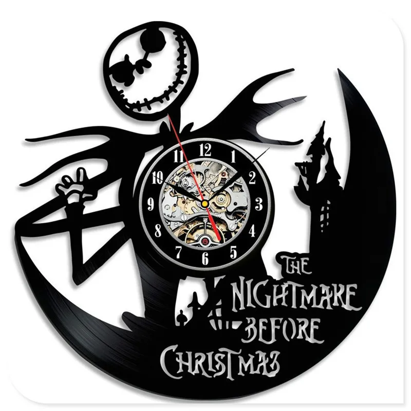 Хэллоуин Skellington черный виниловый CD 3D настенные часы Ночная кобыла перед рождественские украшения для поделок для дома - Цвет: 3