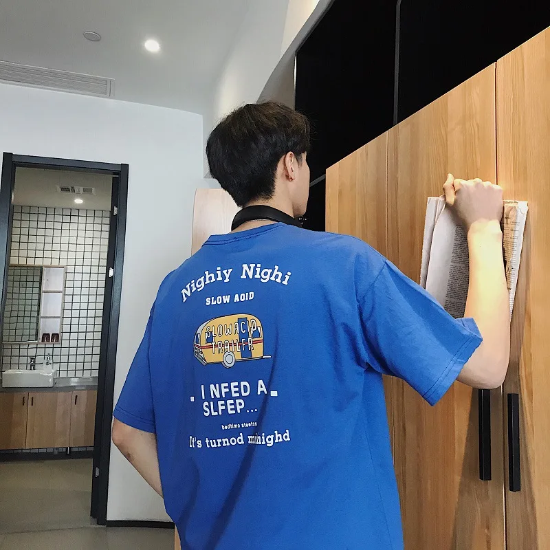 

Men's short-sleeved T-shirt Port wind chic five-sleeve loose-fitting top couple Korean version ins couple tide half-sleeve shirt