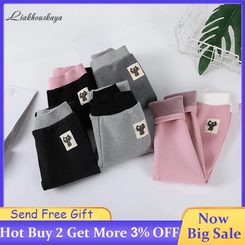 

Girls Leggings 2020 Children'S Winter New Warm Thick Velvet Legging Girls Cat Pattern Design Skinny Pants Elastic Waist Trousers