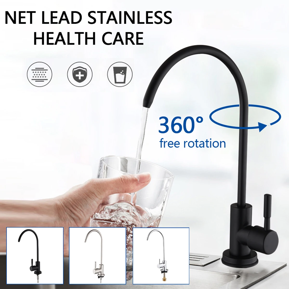 

2023 Matte Black 1/4" Direct Drinking Faucets Kitchen Tap RO Purify System Reverse Osmosis Kitchen Sink Faucet Single