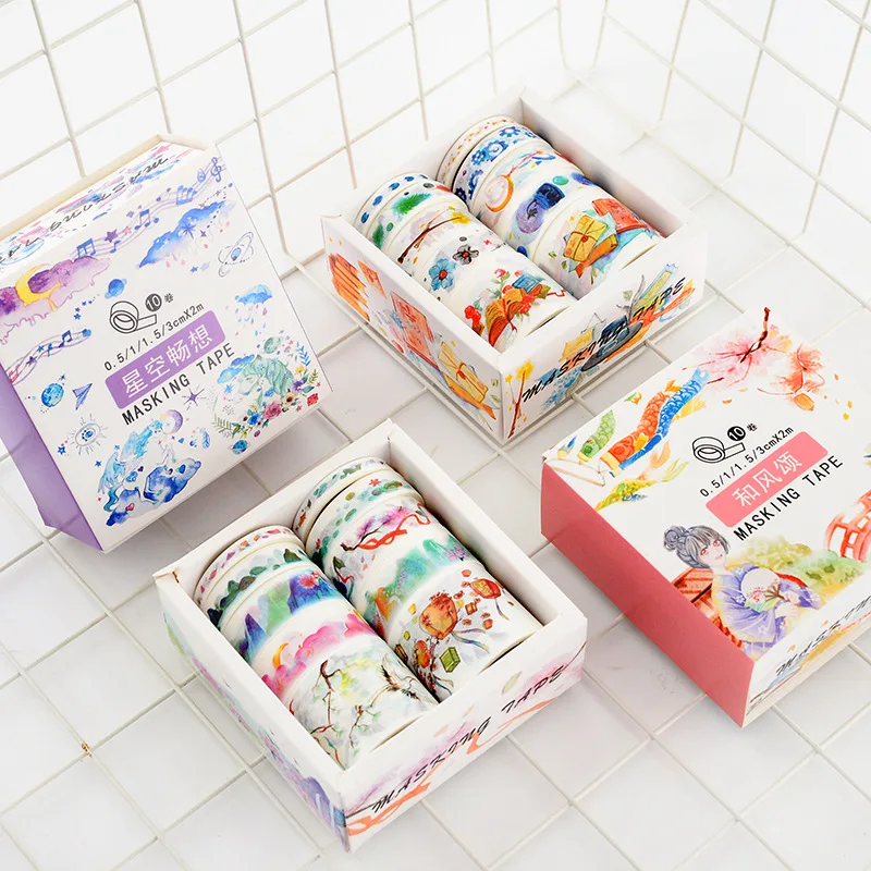 

Лента washi 10 шт./компл., Маскировочная лента, милая скотч с рисунком звездного неба, клейкая лента, декоративная канцелярия, художественная ле...