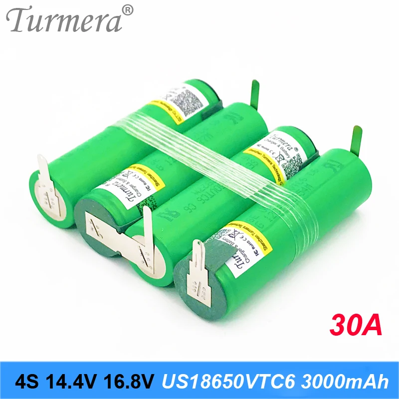 12V 21V US18650 VTC6 6000 мА/ч 30 А для 12 6 v шуруповерта батарея сварная полоски пайки 3S1P пакет