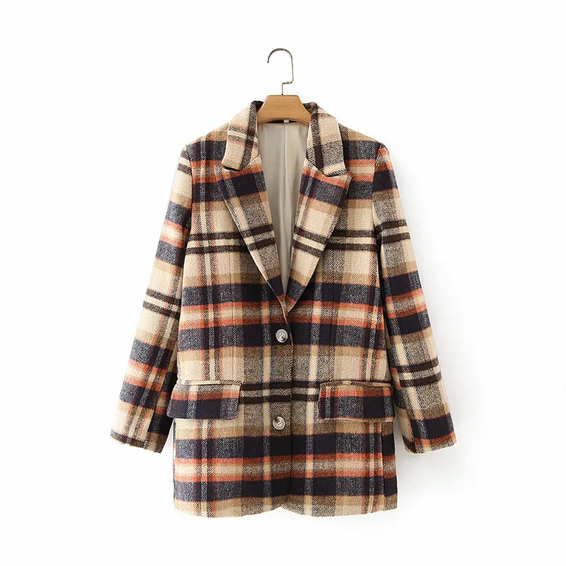 

New Vintage women long sleeve woolen coats fashion ladies thick plaid coat female streetwear elegant girls jacket chic tops