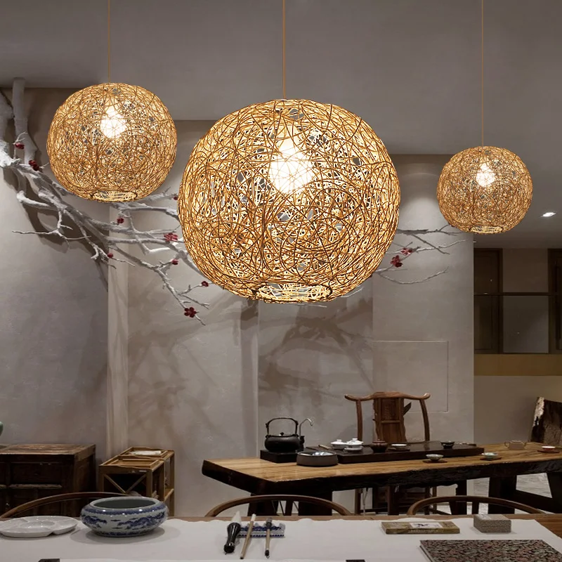

Японская Люстра для чайной, кофейни, спальни, кабинета, бара, креативная индивидуальная Подвесная лампа из ротанга для магазина одежды, кухн...