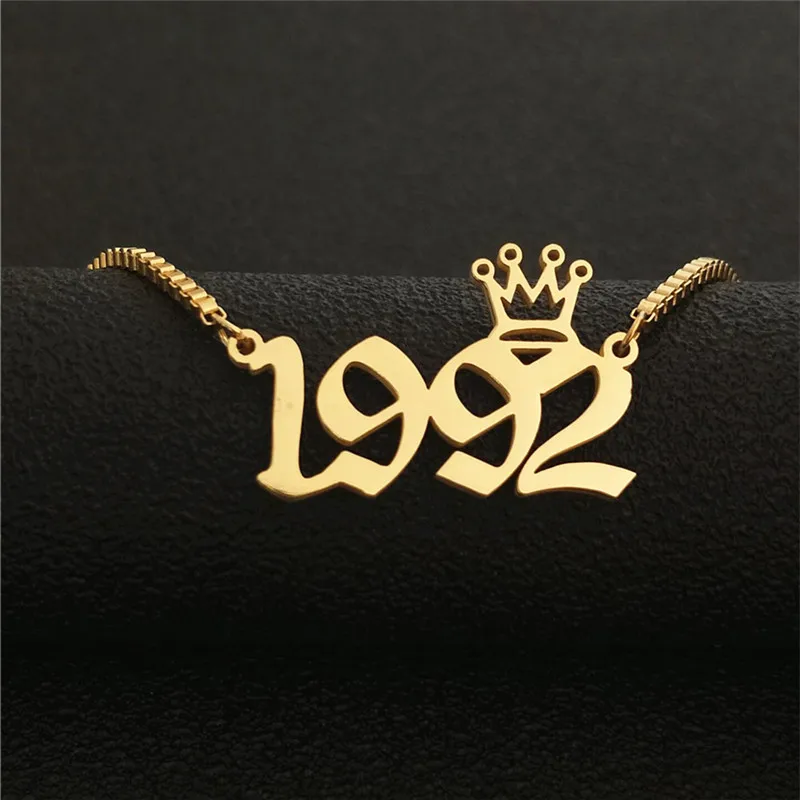 Gold 1992 Пользовательские Старый английский номер Цепочки и ожерелья Корона BFF ювелирные изделия из золота год 1991 1992 1993 1994 1995 1996 1997 1998 1999 2000 подарок на день рождения - Окраска металла: Gold 1992