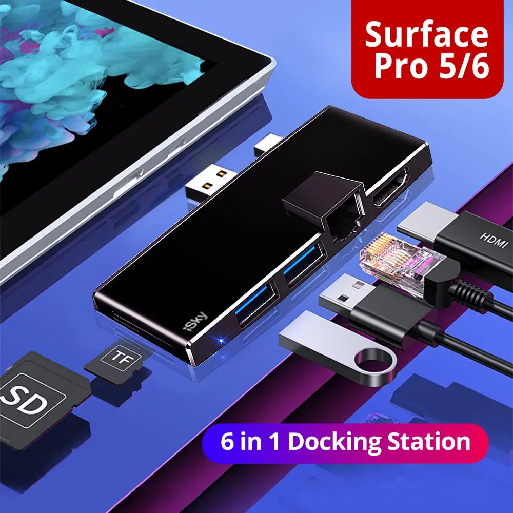 ISky для Microsoft Surface usb хаб Pro5 Pro6 Hub Порт репликатор USB3.0 HDMI LAN Ethernet SD TF Pro 34567|USB-хабы| |