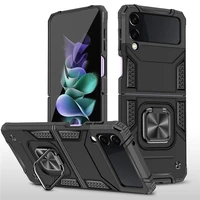 metal magnetic finger ring stand case for samsung galaxy z flip 3 shockproof armor kickstand tpu cover for samsung z flip 3 5g
