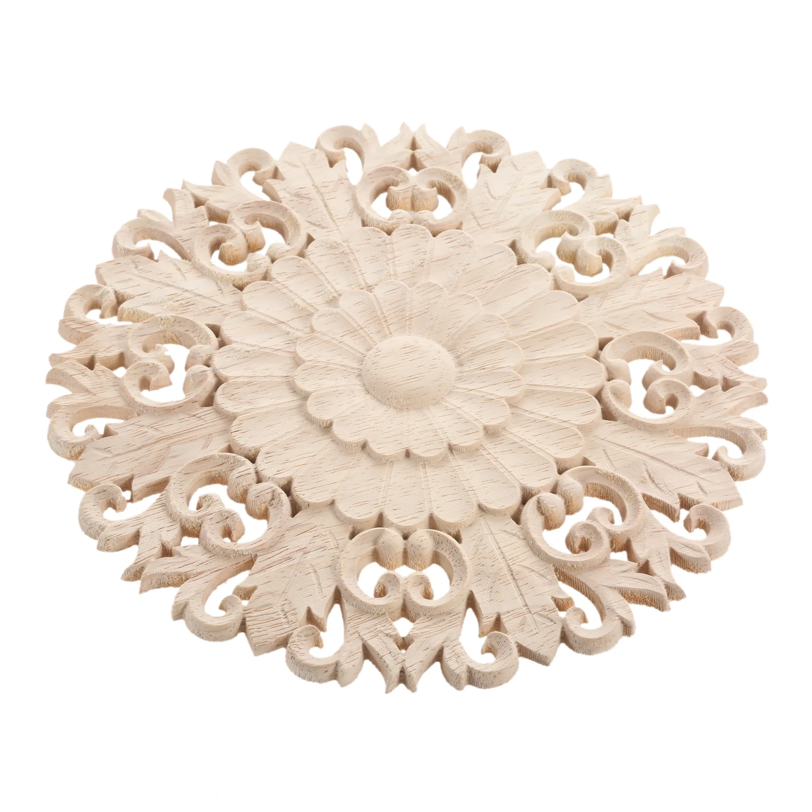 

1 pc vintage unpainted wood carving home decors wood decal round flower decorative parts for wall cabinet windows 10/12cm