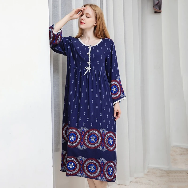 

Ночная сорочка женская хлопковая с длинным рукавом, свободная дышащая мягкая рубашка для дома, одежда для сна, длинная Домашняя одежда, весна